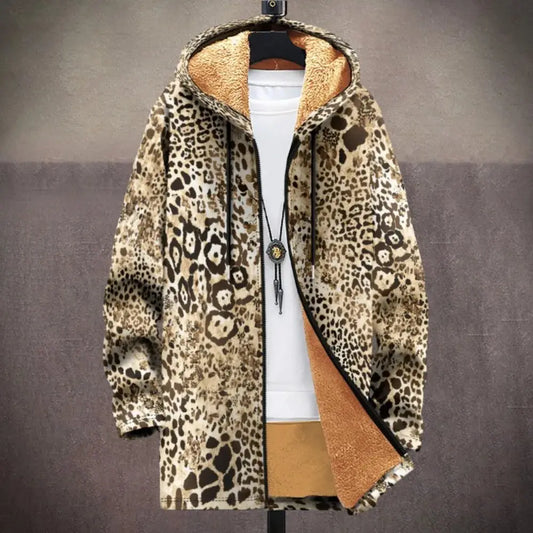 Men Cardigans Coats Leopard Pattern Art Graphics Printed - Jungle Line