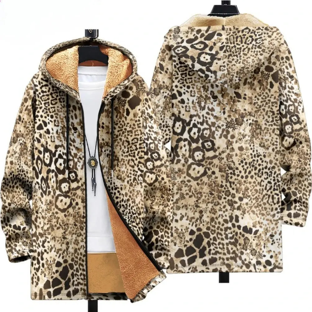 Men Cardigans Coats Leopard Pattern Art Graphics Printed - Jungle Line
