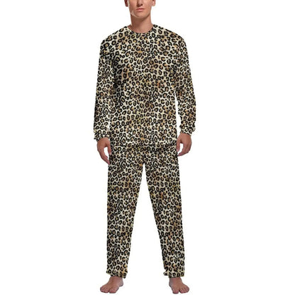 Brown Leopard Print Pajamas Autumn Animal Casual Jungle Line