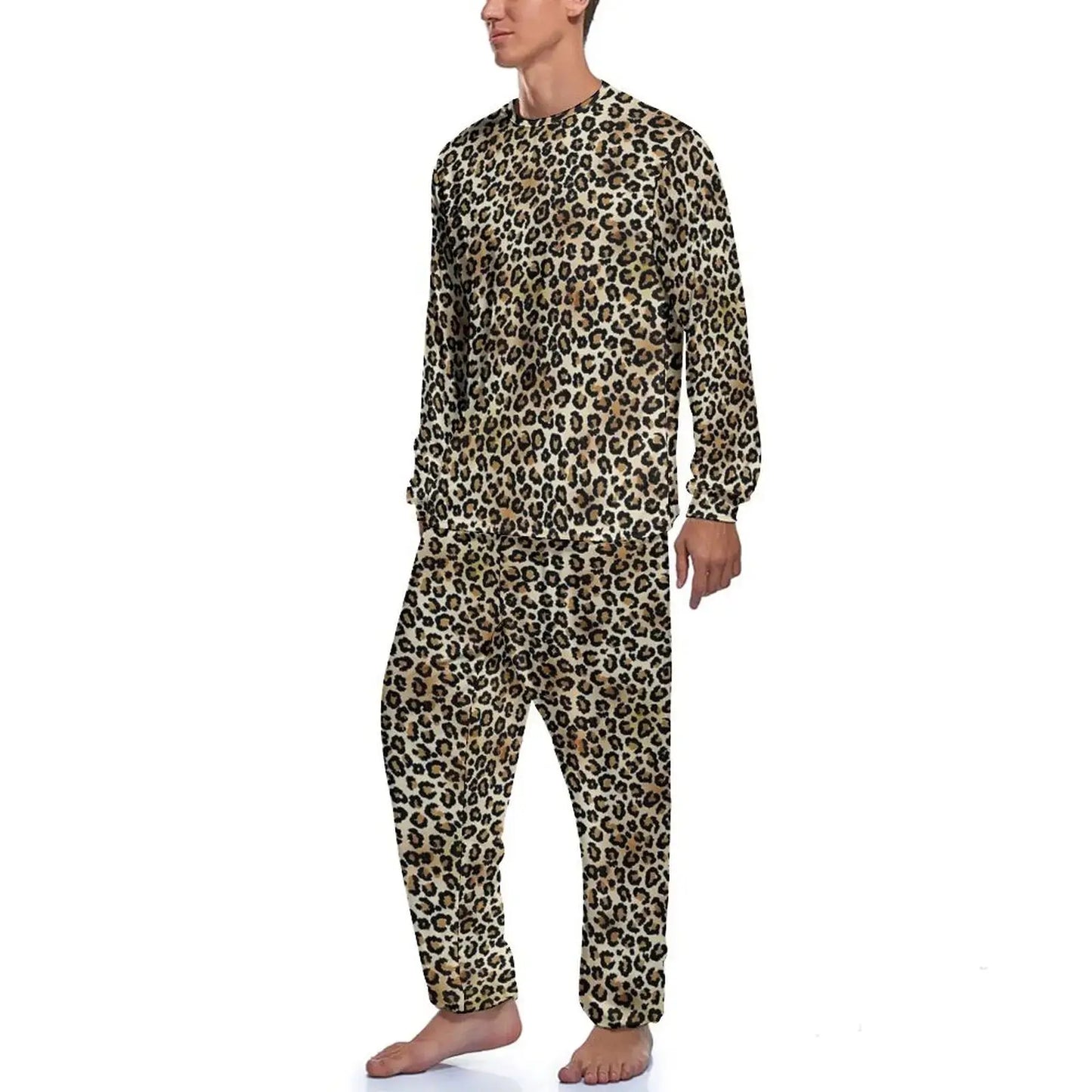 Brown Leopard Print Pajamas Autumn Animal Casual Jungle Line