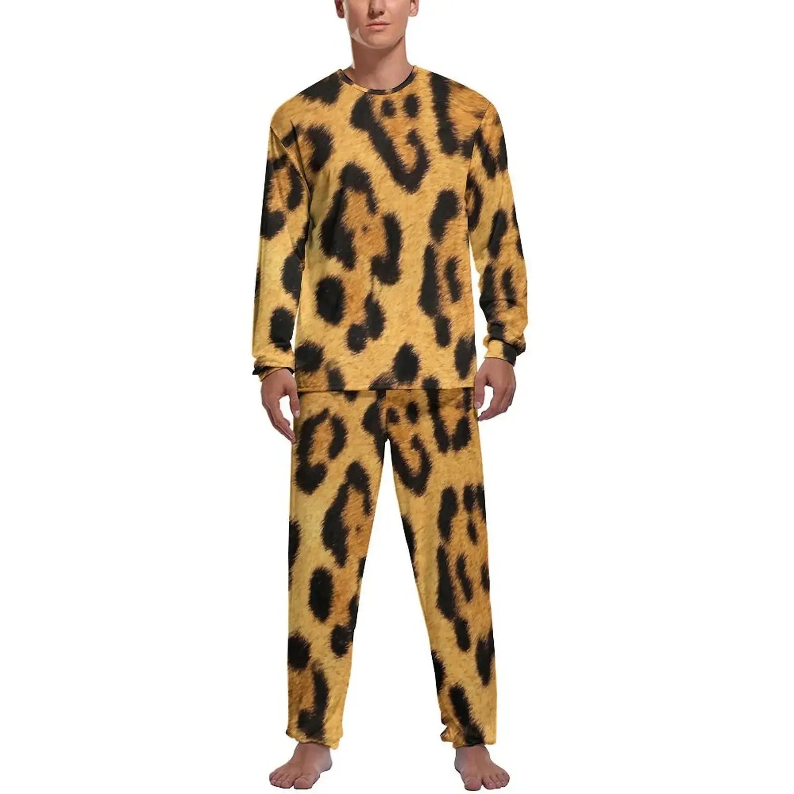Brown Leopard Print Pajamas Autumn Animal Casual Jungle Line