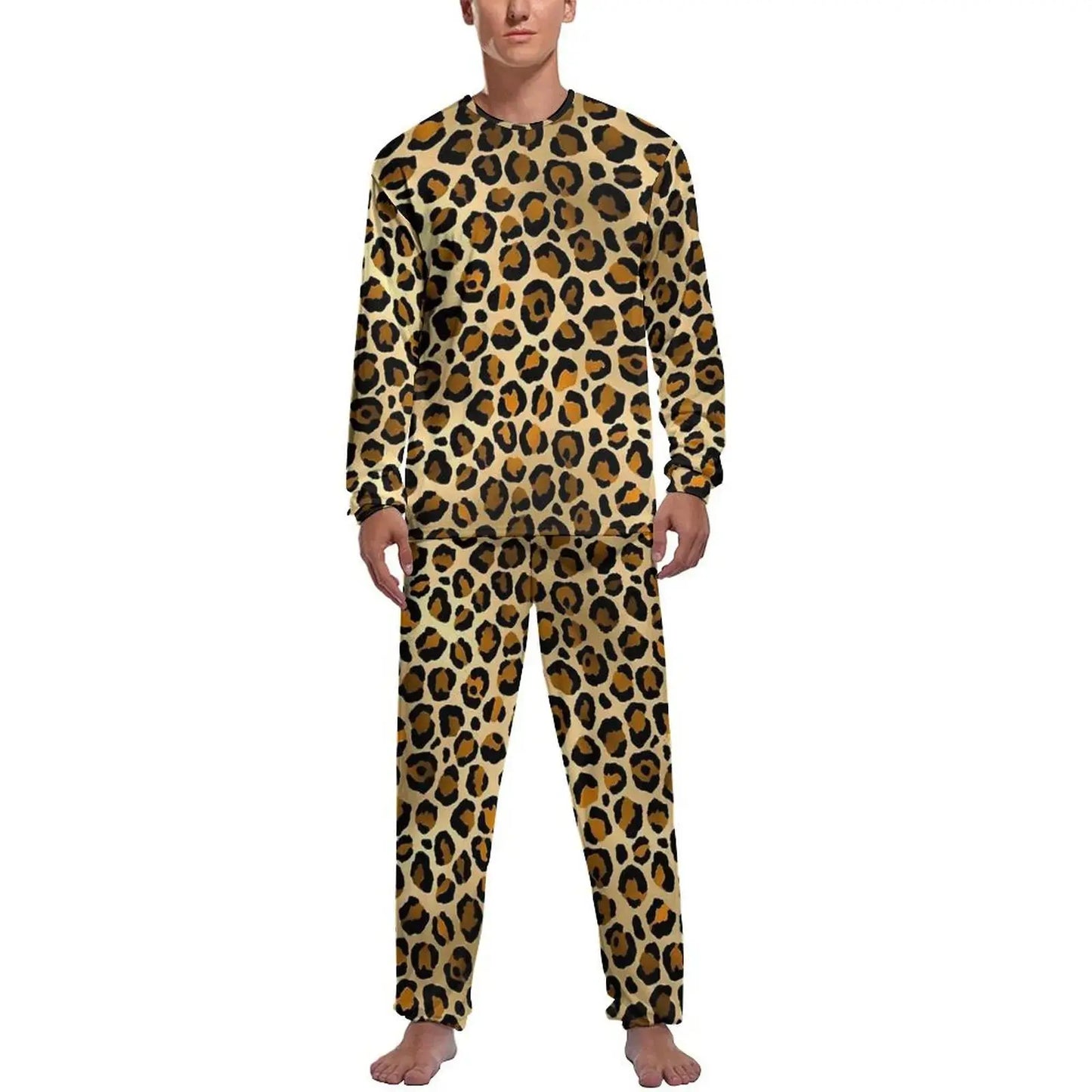 Brown Leopard Print Pajamas Autumn Animal Casual Jungle Line