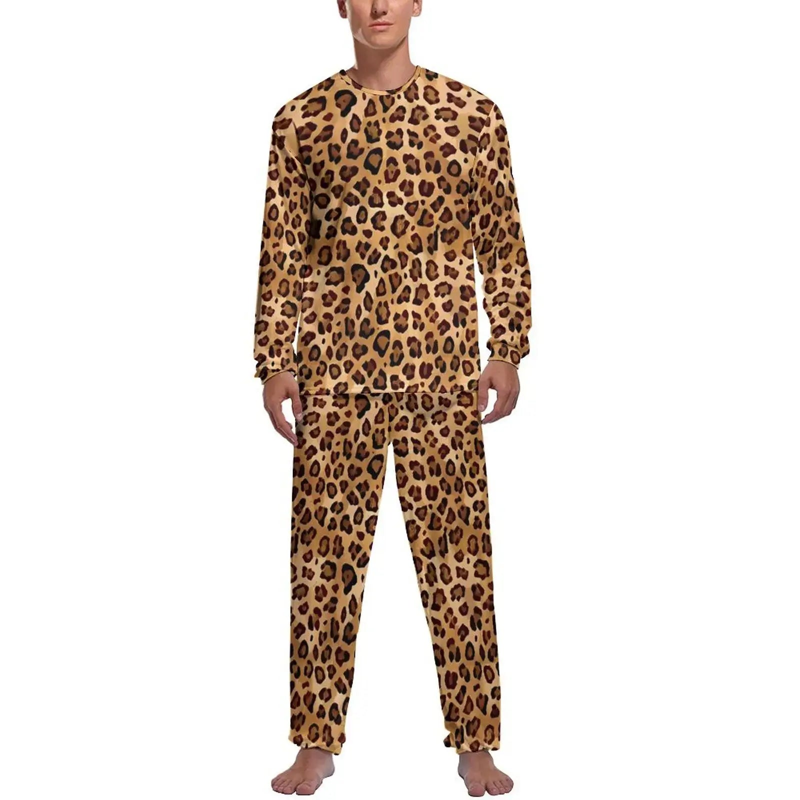Orange Leopard Print Pajamas Spring  Casual Sleepwear Jungle Line