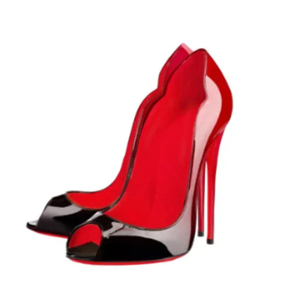 New leopard print fish mouth patent leather12cm high heels,slim heels,pointed toes,shallow mouth,party sexy fashion womens shoes - Jungle Line