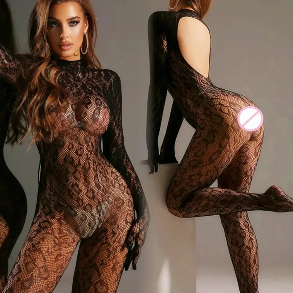 Leopard Silk Sexy Lingerie Women Body Stocking Underwear Cosplay 18 Lingerie Clothing Fishnet Bodysuit Open Crotch Bodystockings - Jungle Line