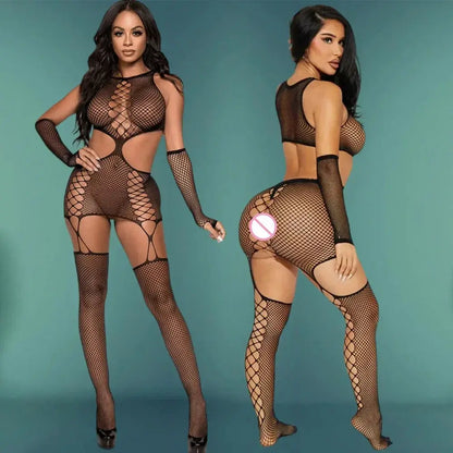 Leopard Silk Sexy Lingerie Women Body Stocking Underwear Cosplay 18 Lingerie Clothing Fishnet Bodysuit Open Crotch Bodystockings - Jungle Line