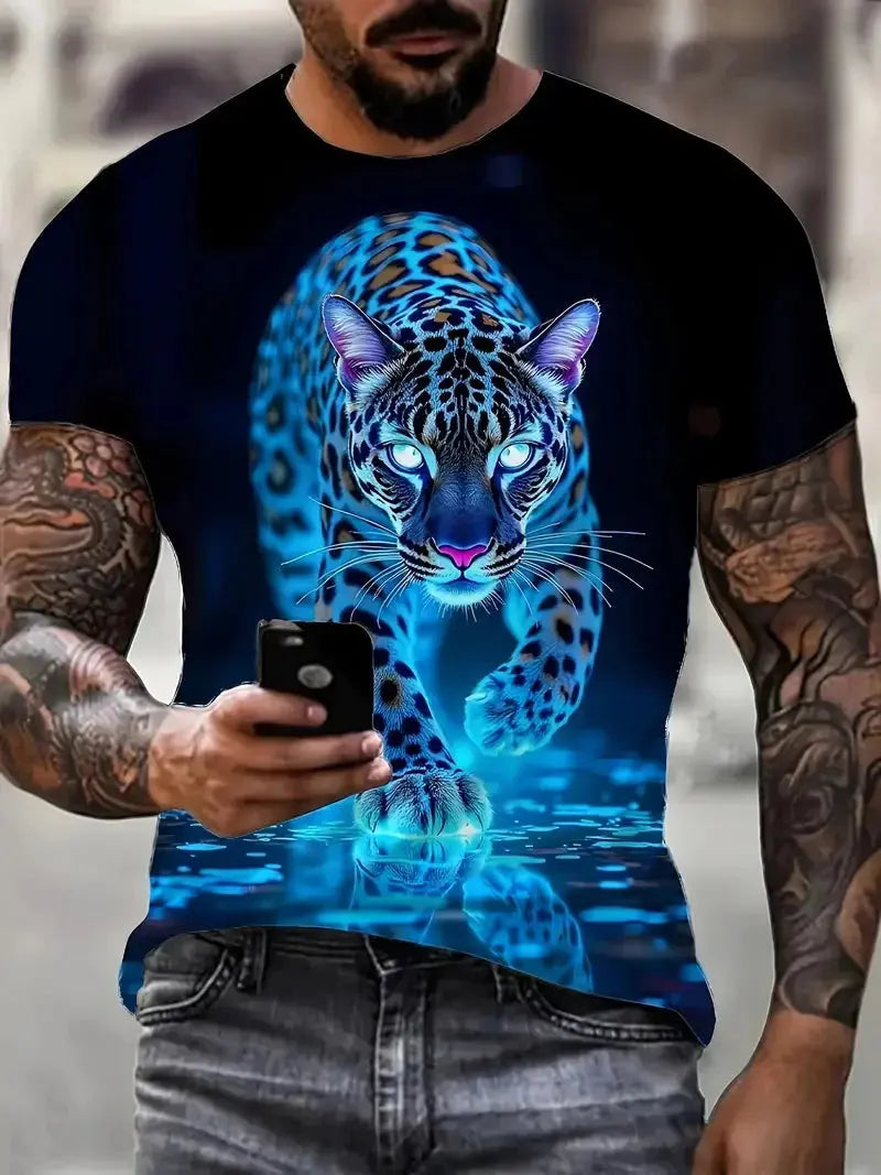 3D Digital Print Men's Stylish Leopard Pattern T-Shirt Jungle Line