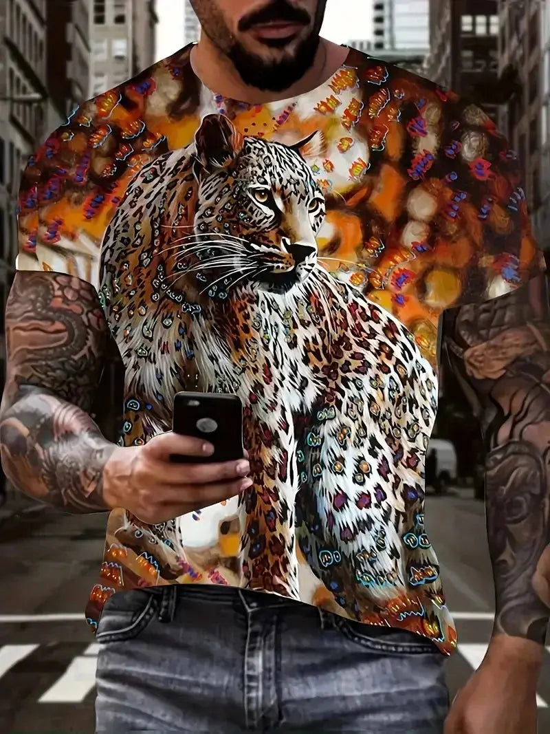 3D Digital Print Men's Stylish Leopard Pattern T-Shirt Jungle Line
