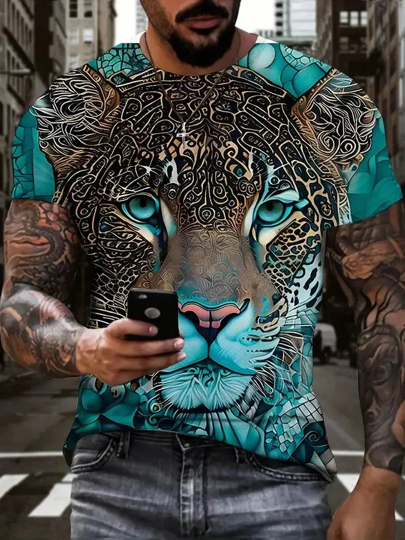 3D Digital Print Men's Stylish Leopard Pattern T-Shirt Jungle Line