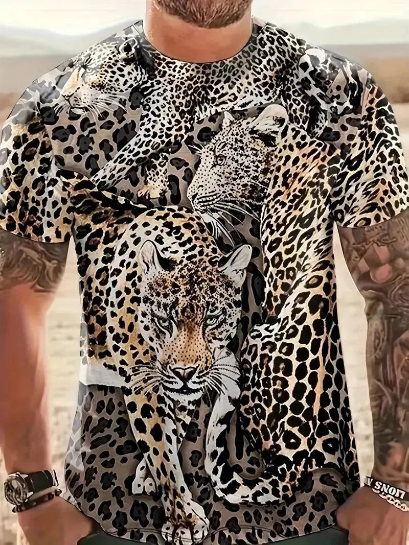 3D Digital Print Men's Stylish Leopard Pattern T-Shirt Jungle Line