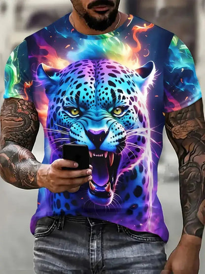 3D Digital Print Men's Stylish Leopard Pattern T-Shirt Jungle Line