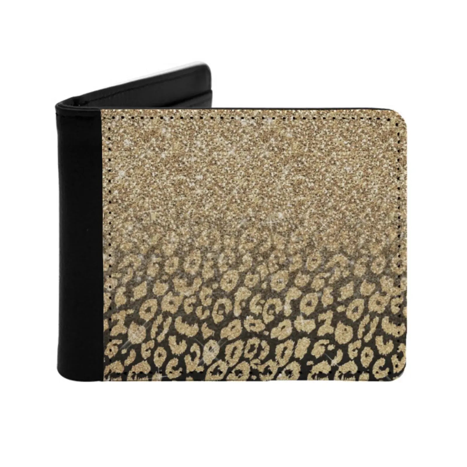 Black Leopard Print Gold Glitter Ombre Pu Leather Wallets - Jungle Line
