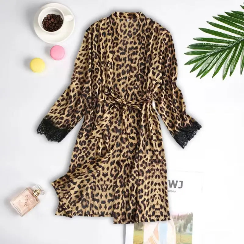 Summer leopard print lace splicing pajamas by Jungle Line, featuring three styles for a comfortable, stylish sleepwear look.