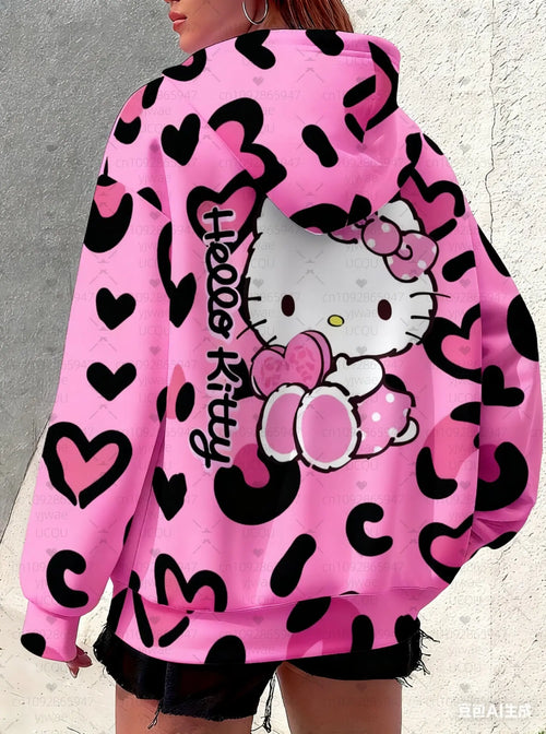 Sweat à Capuche Femme Léopard Hello Kitty - Style Graphique Polyvalent - Jungle Line