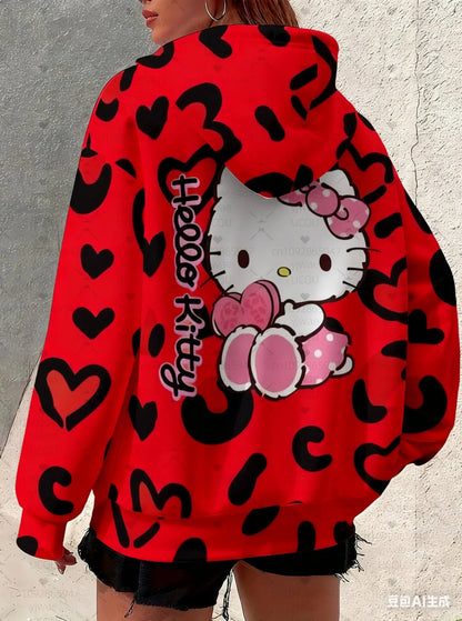 Sweat à Capuche Femme Léopard Hello Kitty - Style Graphique Polyvalent - Jungle Line