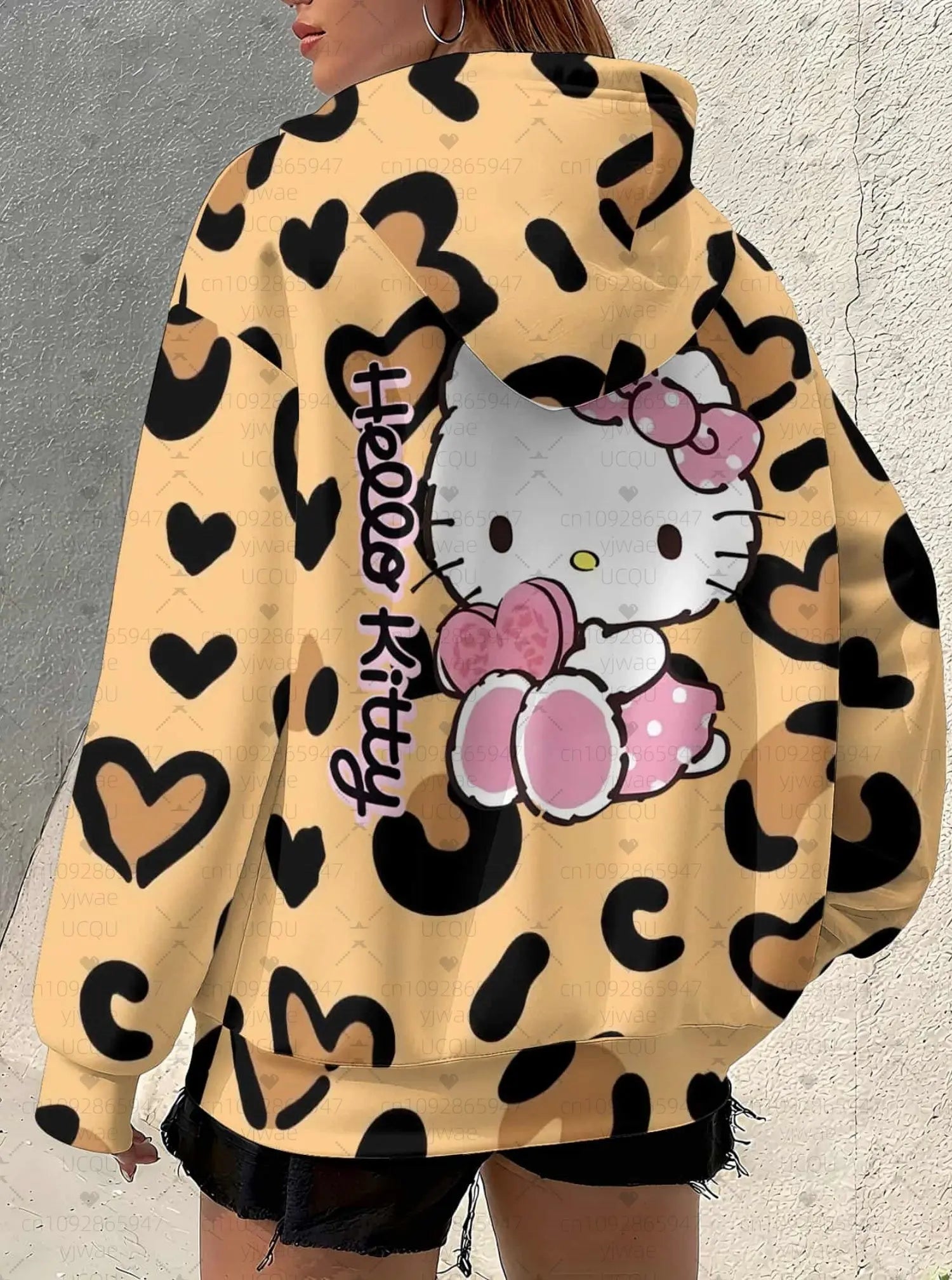 Sweat à Capuche Femme Léopard Hello Kitty - Style Graphique Polyvalent - Jungle Line