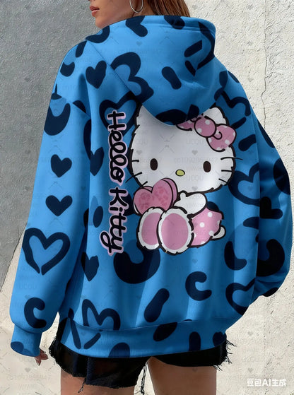 Sweat à Capuche Femme Léopard Hello Kitty - Style Graphique Polyvalent - Jungle Line