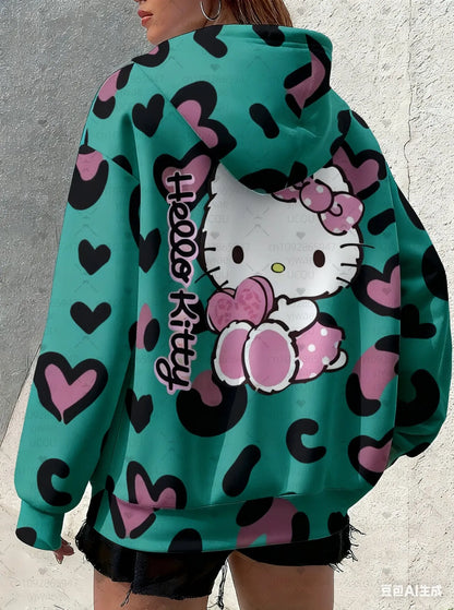 Sweat à Capuche Femme Léopard Hello Kitty - Style Graphique Polyvalent - Jungle Line