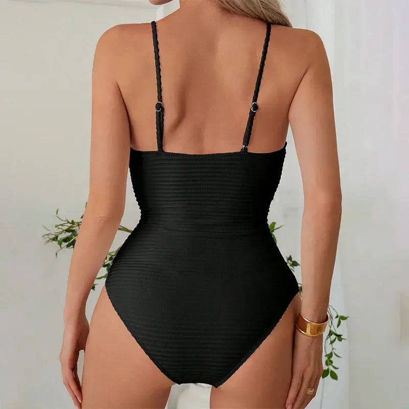 One Piece Swimsuit Deep V Neck Bodysuit Solid Color Suspender Bikini Women's Swimsuit Bathing Suit Beach Outfits Swimwear - Jungle Line