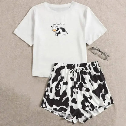 Cow Leopard Women's Pajamas Short Sleeves O Neck - Jungle Line