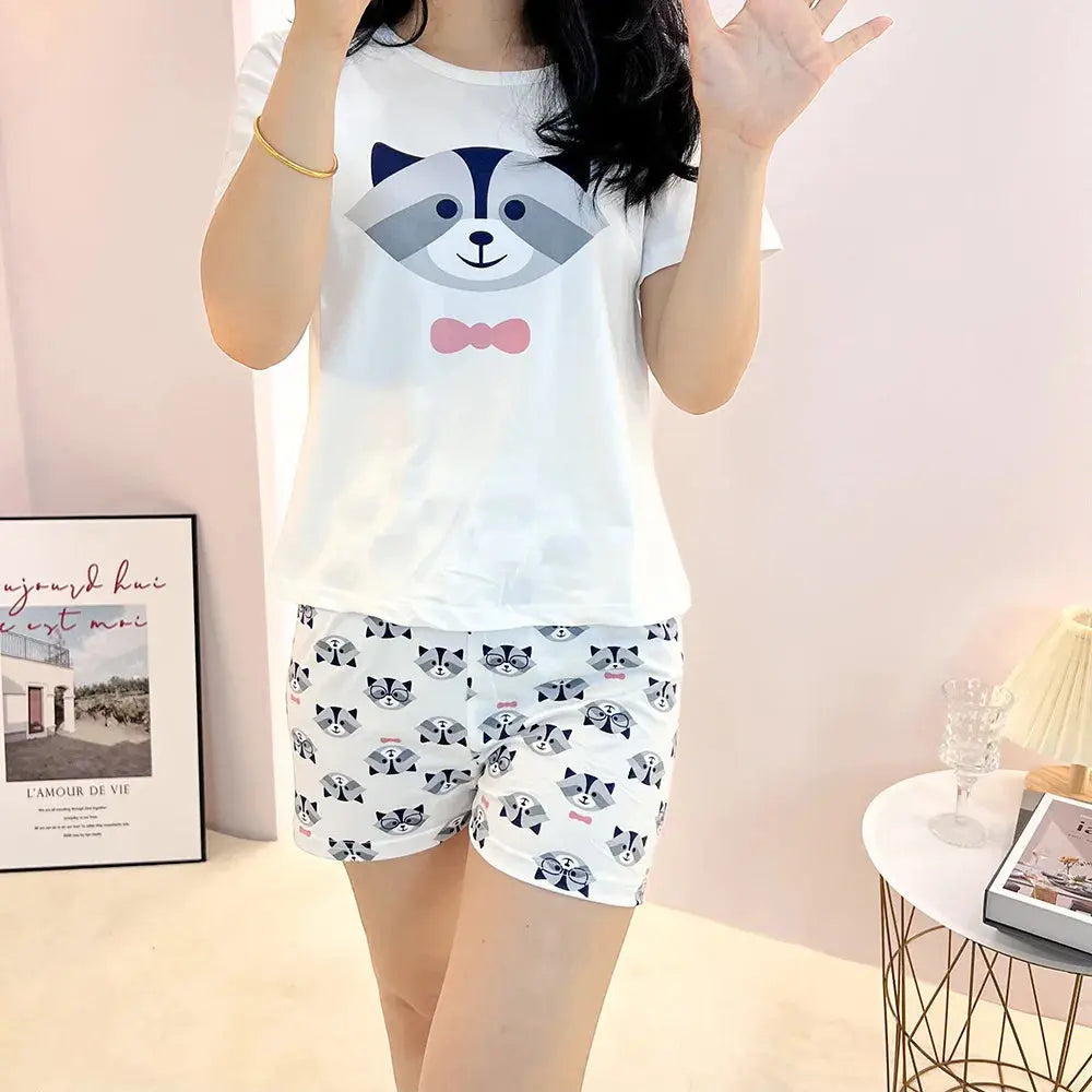 Cow Leopard Women's Pajamas Short Sleeves O Neck - Jungle Line