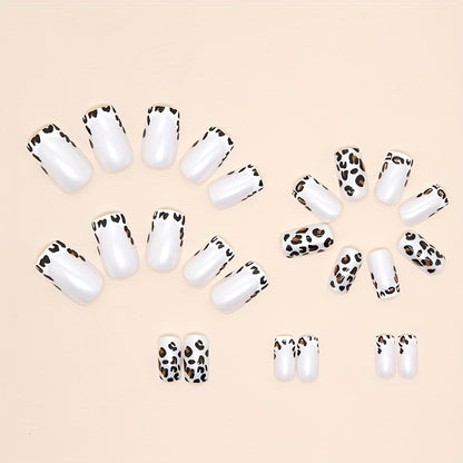 Leopard Print Press On Nails, Short Square Glue On Nails, Glossy Fake Nails For Women And Girls, 24 Pcs - Jungle Line