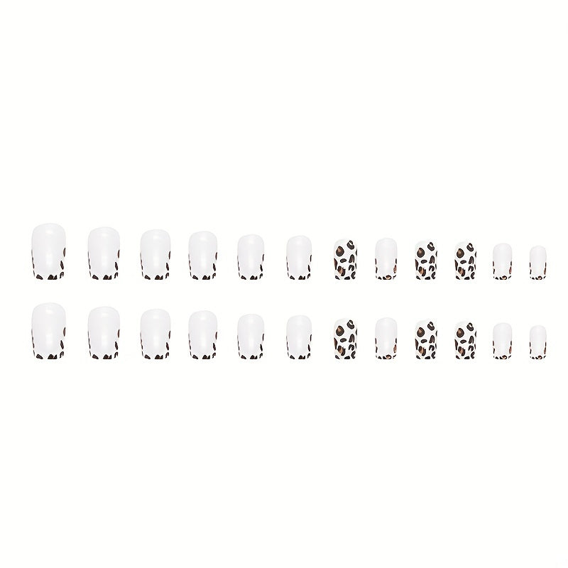Leopard Print Press On Nails, Short Square Glue On Nails, Glossy Fake Nails For Women And Girls, 24 Pcs - Jungle Line