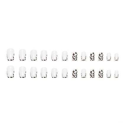 Leopard Print Press On Nails, Short Square Glue On Nails, Glossy Fake Nails For Women And Girls, 24 Pcs - Jungle Line
