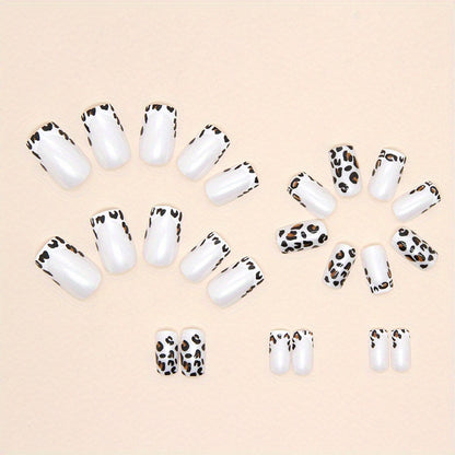 Leopard Print Press On Nails, Short Square Glue On Nails, Glossy Fake Nails For Women And Girls, 24 Pcs - Jungle Line