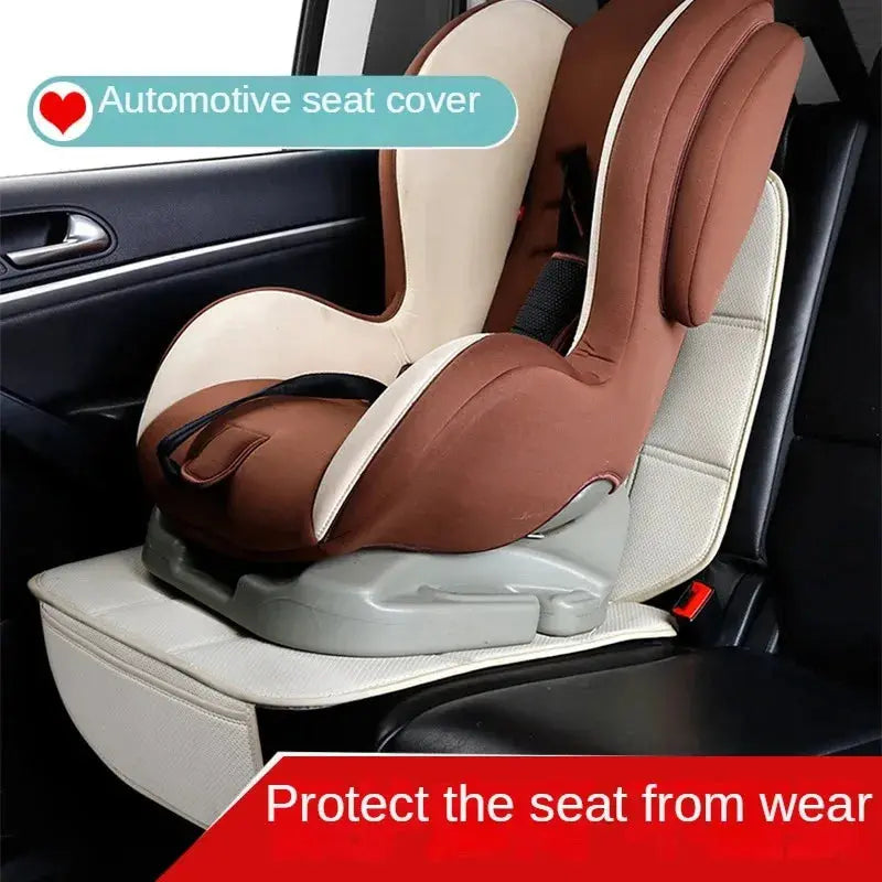Leather car seat protector cover by Jungle Line, designed for child safety, fits rear car seats with a durable, easy-to-clean surface.