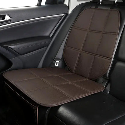Leather car seat protector cover by Jungle Line, designed for child safety in the rear seat, providing protection and comfort.