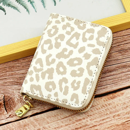 White Leopards Print Zipper Card Bag Wear-Resistant - Jungle Line
