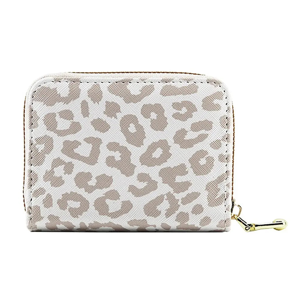 White Leopards Print Zipper Card Bag Wear-Resistant - Jungle Line