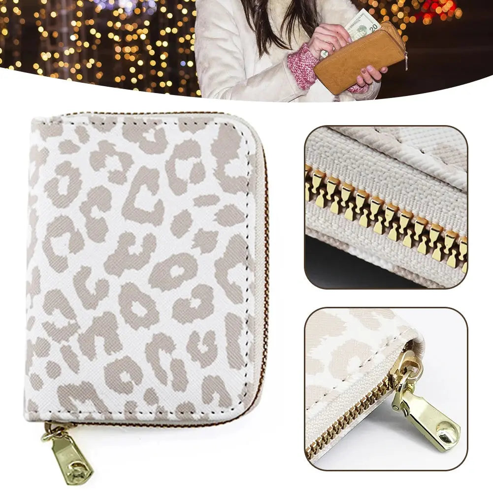 White Leopards Print Zipper Card Bag Wear-Resistant - Jungle Line