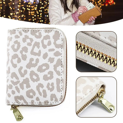 White Leopards Print Zipper Card Bag Wear-Resistant - Jungle Line