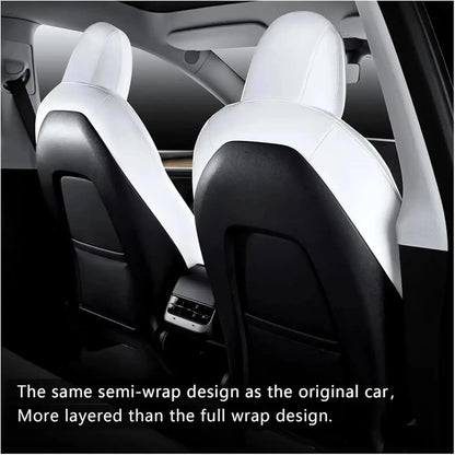 Jungle Line Nappa leather seat covers for Tesla Model 3 Highland 2024, white color, fitted on front seats.