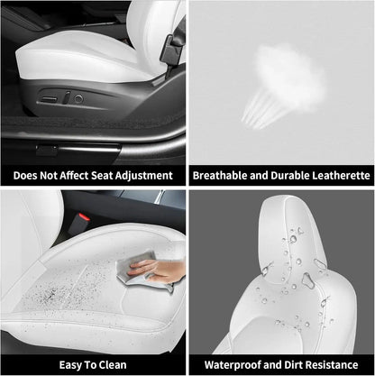 Jungle Line white Nappa leather seat covers for Tesla Model 3 Highland 2024, showing the premium upholstery on car seats.