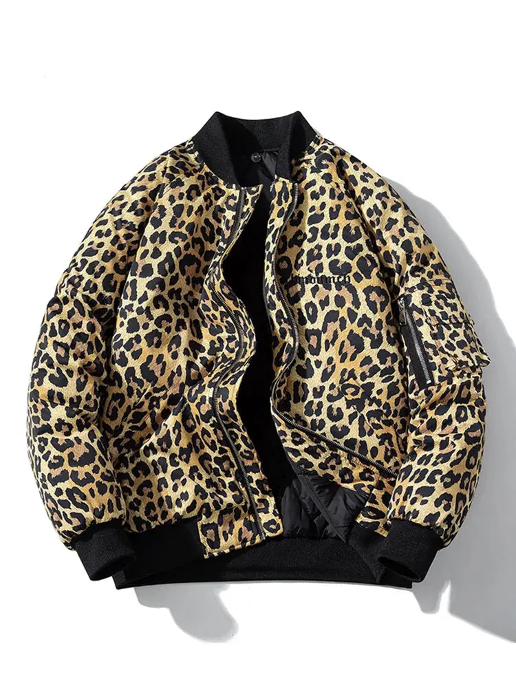 Fashion Bomber Jacket Men Leopard Hip Hop Pilot Jungle Line