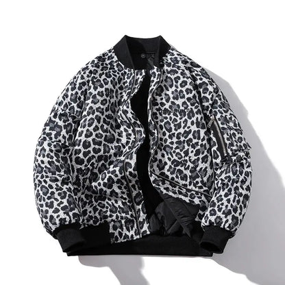 Fashion Bomber Jacket Men Leopard Hip Hop Pilot Jungle Line