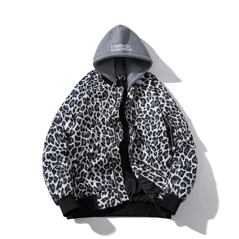 Fashion Bomber Jacket Men Leopard Hip Hop Pilot Jungle Line