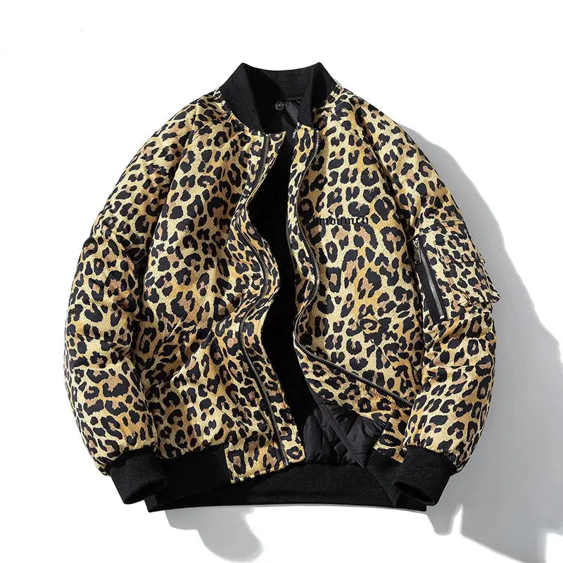 Fashion Bomber Jacket Men Leopard Hip Hop Pilot Jungle Line