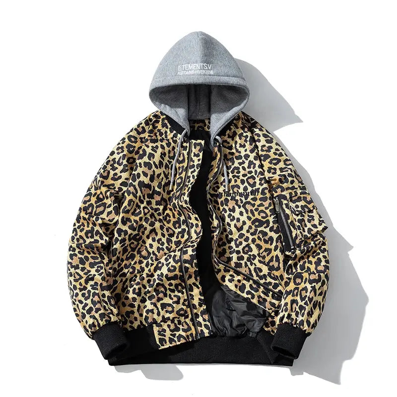 Fashion Bomber Jacket Men Leopard Hip Hop Pilot Jungle Line