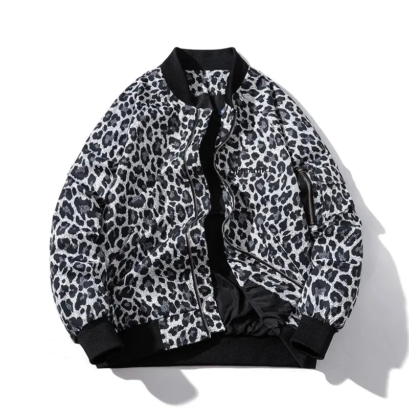 Fashion Bomber Jacket Men Leopard Hip Hop Pilot Jungle Line