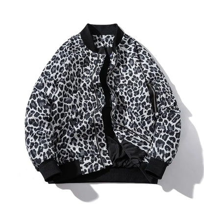 Fashion Bomber Jacket Men Leopard Hip Hop Pilot Jungle Line