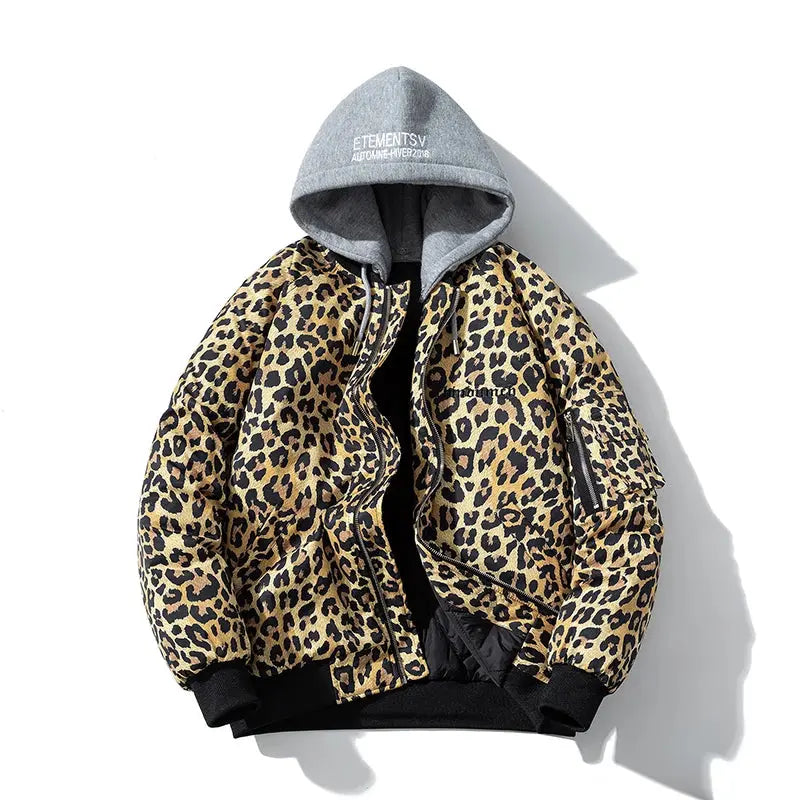 Fashion Bomber Jacket Men Leopard Hip Hop Pilot Jungle Line