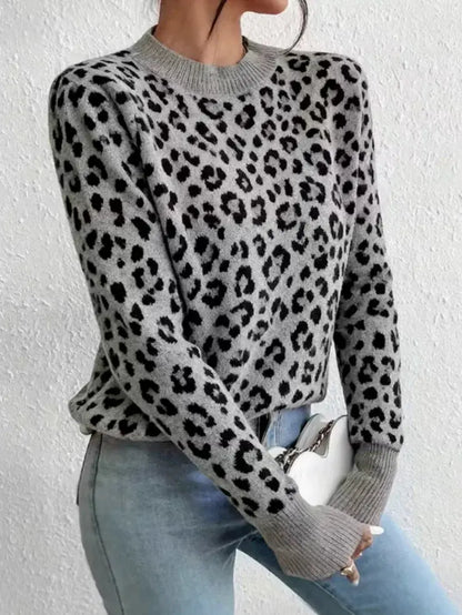 Ladies Elegant Versatile Leopard Print Warm Knitwear Spring Autumn Comfortable Knitted Sweater Suitable for Denim Jeans - Jungle Line