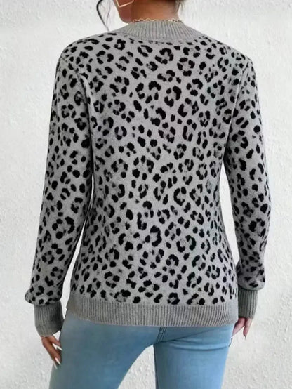 Ladies Elegant Versatile Leopard Print Warm Knitwear Spring Autumn Comfortable Knitted Sweater Suitable for Denim Jeans - Jungle Line