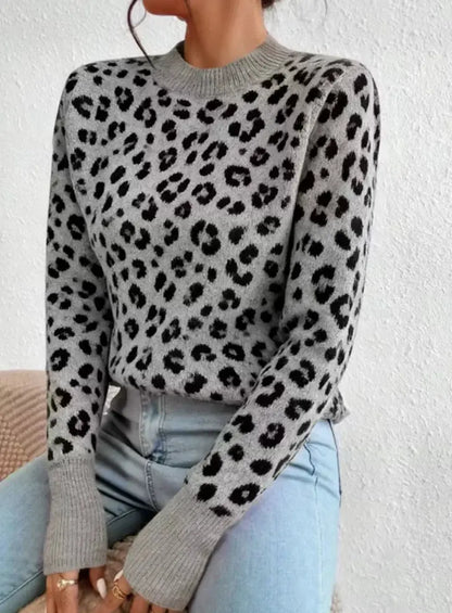 Ladies Elegant Versatile Leopard Print Warm Knitwear Spring Autumn Comfortable Knitted Sweater Suitable for Denim Jeans - Jungle Line