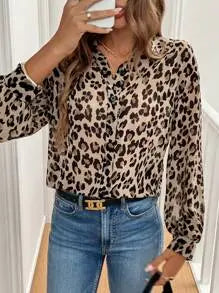 Chemise Imprimée Léopard à Boutons Avant - Élégance JUNGLE LINE