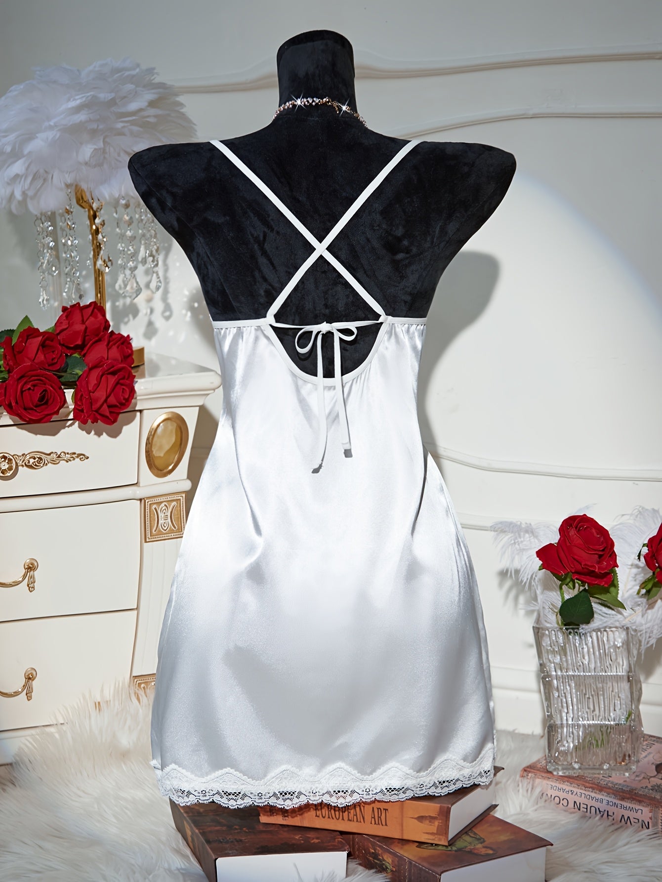 Nuit en soie avec robe de nuit sexy à imprimé léopard, sans manches, col en V, ourlets asymétriques et poignets froncés, léger.